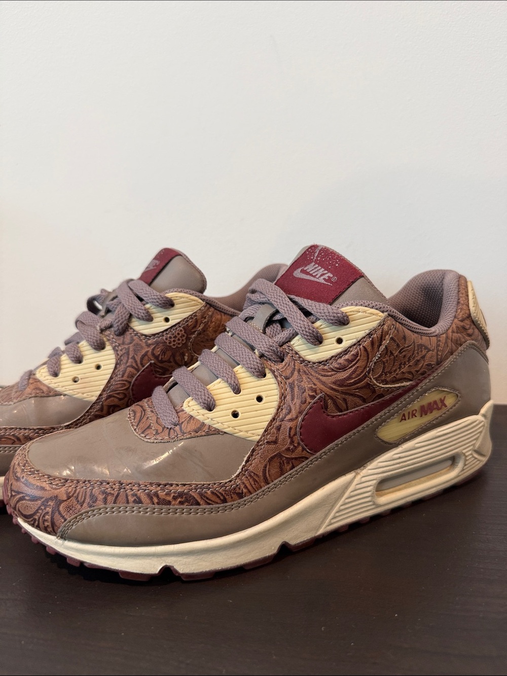 RARE COLLECTABLE: Nike Air Max 90 Sneakers - Maroon, Taupe & Cream